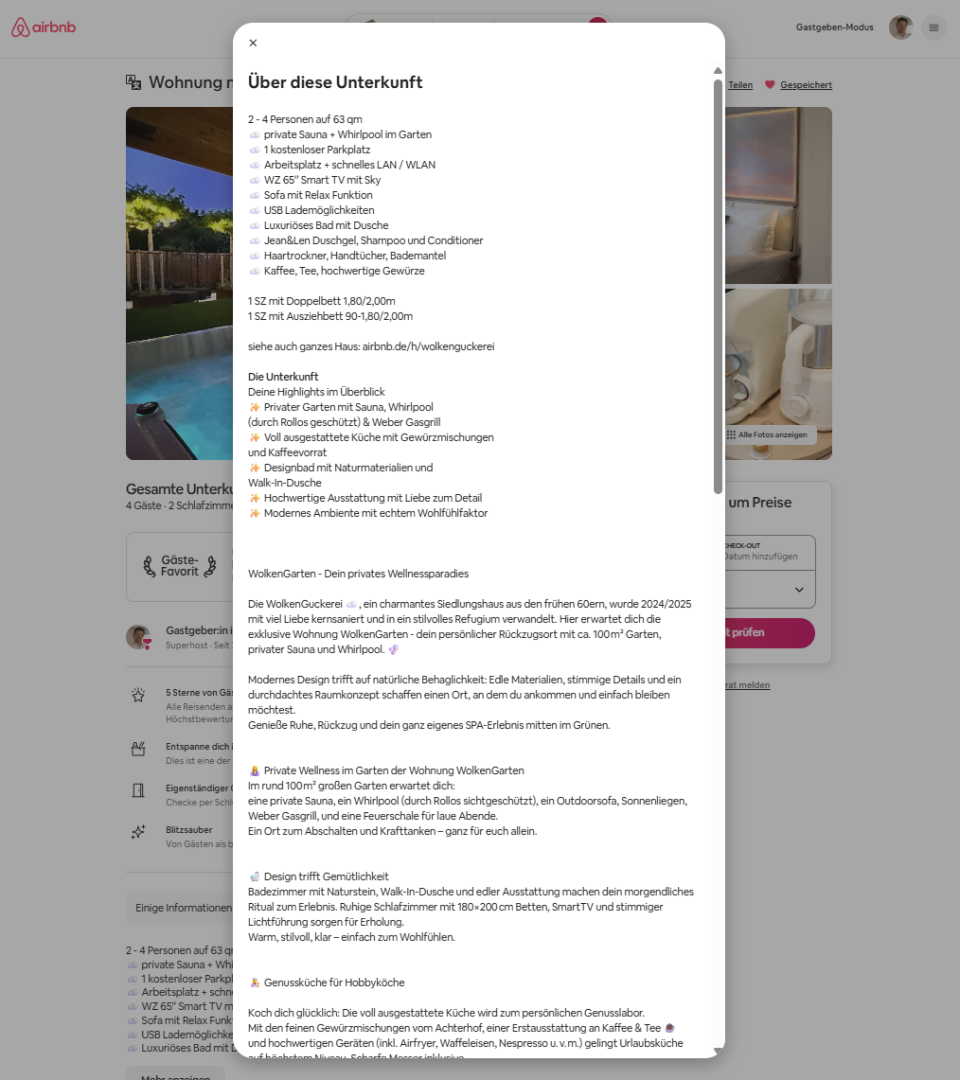 Screenshot eines eigenen Inserats mit Bullet Points und kurzem Einstieg, Teil 2